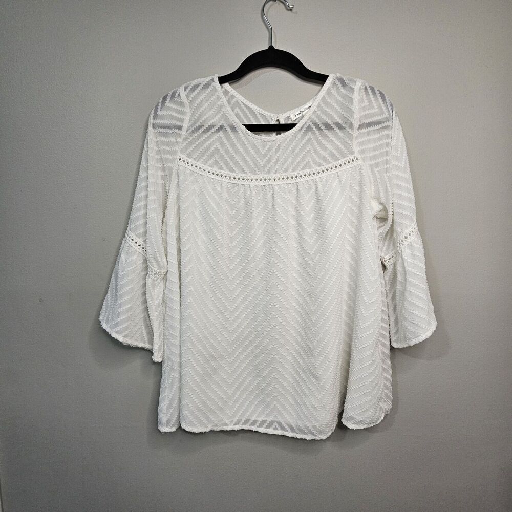 John Paul Richards 3/4 Bell Sleeve Shirt Sheer‎ Shirt With Liner Boho White SZ M